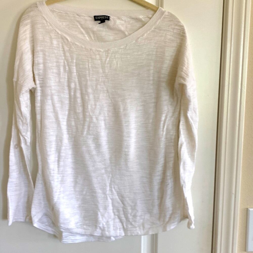 White Express knit top sweater with button up sleeves size S small
